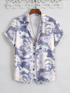 Cloud Drift Abstract Shirt (Blue–Grey Brush Print)