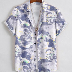 Cloud Drift Abstract Shirt (Blue–Grey Brush Print)