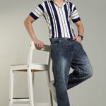 Navy Line Sports Polo (Navy–White Stripes)