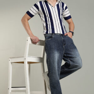 Navy Line Sports Polo (Navy–White Stripes)