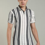 Steel Grey Vertical Polo (Grey–White Stripes)