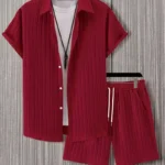 Crimson Wave Crinkle Co-Ord Set (Red) (Shirt + Shorts)