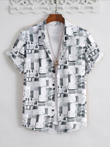 Urban Sketch Mono Shirt (Black–White Abstract Print)