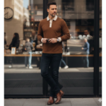 Espresso Dual-Tone Long-Sleeve Polo (Brown with Contrast Collar)