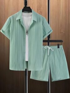 Mint Fresh Crinkle Co-ord Set (Shirt + Shorts)