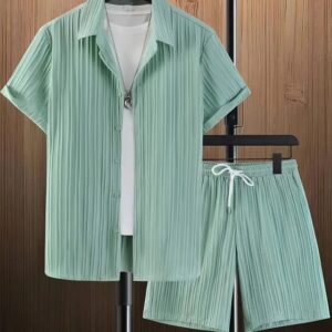Mint Fresh Crinkle Co-ord Set (Shirt + Shorts)