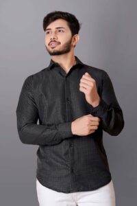 Midnight Grid Formal Shirt (Black Subtle-Print Formal)