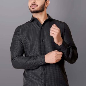 Midnight Grid Formal Shirt (Black Subtle-Print Formal)