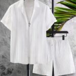 White Frost Crinkle Co-ord Set (Shirt + Shorts)
