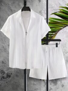 White Frost Crinkle Co-ord Set (Shirt + Shorts)