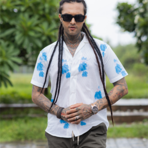 Blue Petal Breeze Shirt (White Shirt With Blue Floral Back Print)