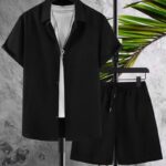 Midnight Crinkle Co-Ord Set (Black) (Shirt + Shorts)