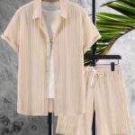 Cream Breeze Crinkle Co-Ord Set (Shirt + Shorts)