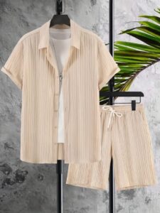 Cream Breeze Crinkle Co-Ord Set (Shirt + Shorts)