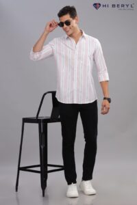 Rose Mist Classic Stripe Shirt (Pink & White Stripe Full Sleeve)