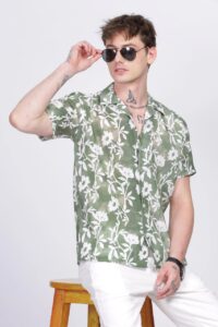 Tropical Sage Flora Shirt (Green Floral Half Sleeve)