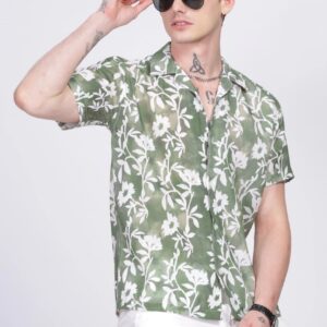 Tropical Sage Flora Shirt (Green Floral Half Sleeve)