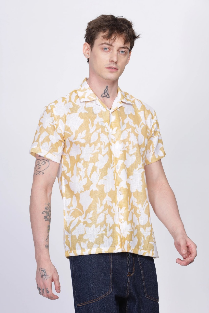 Sunrise Bloom Resort Shirt (Yellow Floral Half Sleeve) - Image 5