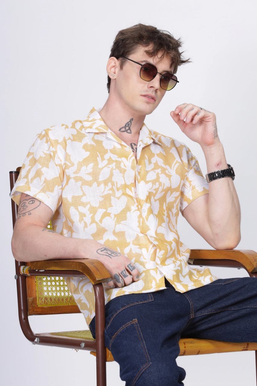 Sunrise Bloom Resort Shirt (Yellow Floral Half Sleeve) - Image 4