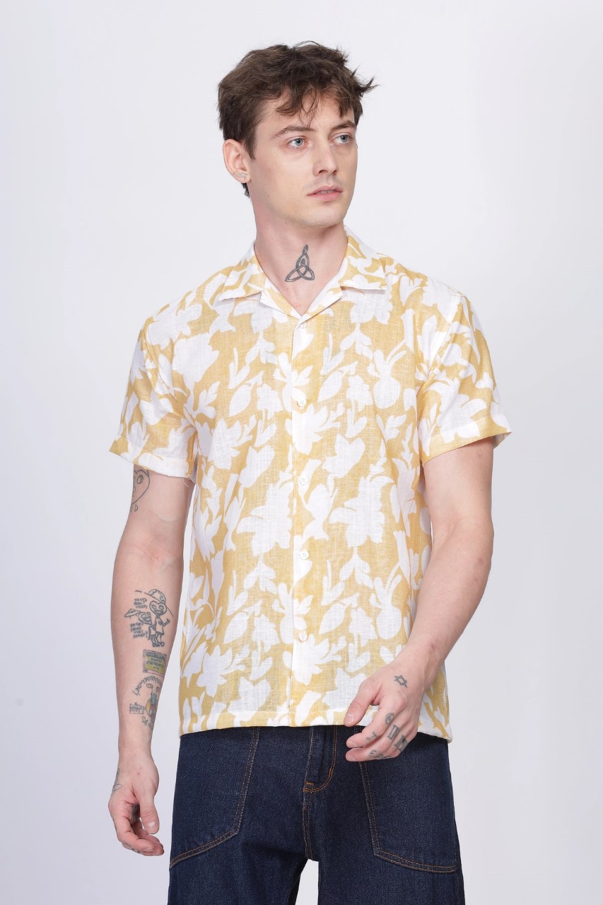 Sunrise Bloom Resort Shirt (Yellow Floral Half Sleeve) - Image 2
