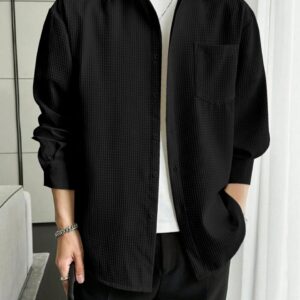 Onyx Textured Overshirt (Black Waffle Texture – Relaxed Fit)