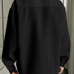 Jet Black Waffle Overshirt (Full Black Waffle Texture – Oversize)