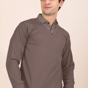 Mocha Textured Long-Sleeve Polo (Brown)