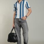 Royal Blue Vertical Polo (Blue–White Stripes)